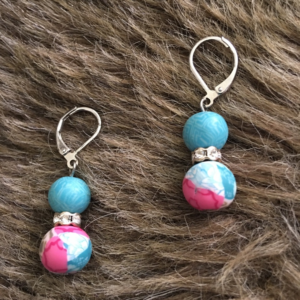 Lever back rhinestone silicone ball bead earrings